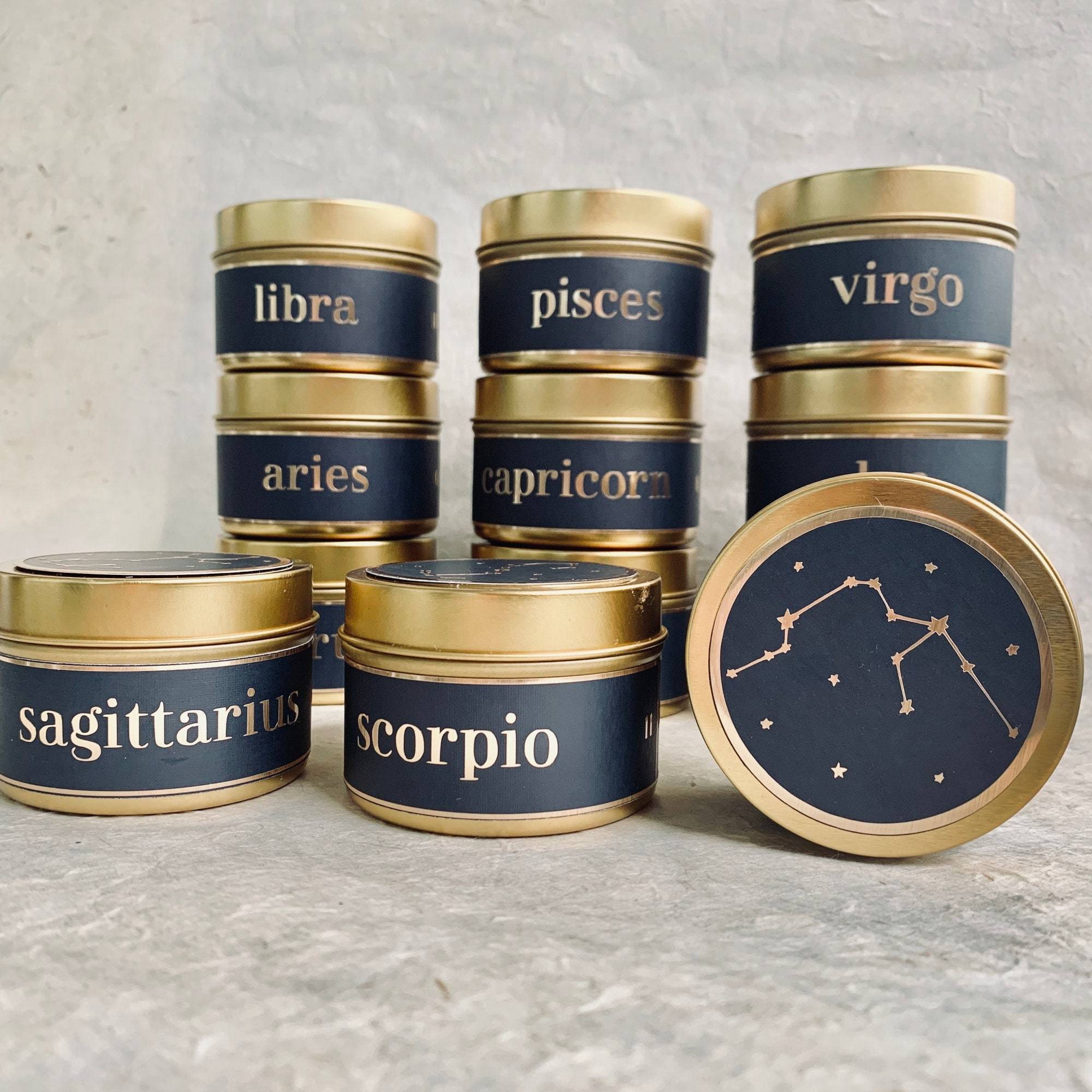 Zodiac candle luxury wholesale tin jar 12 Constellations Gift set handmade zodiac candles with crystals