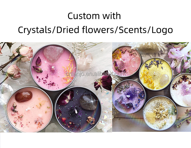 Wholesale soy wax aroma crystal Gift sets infused meditation candle scented tin jar custom private label spiritual candles