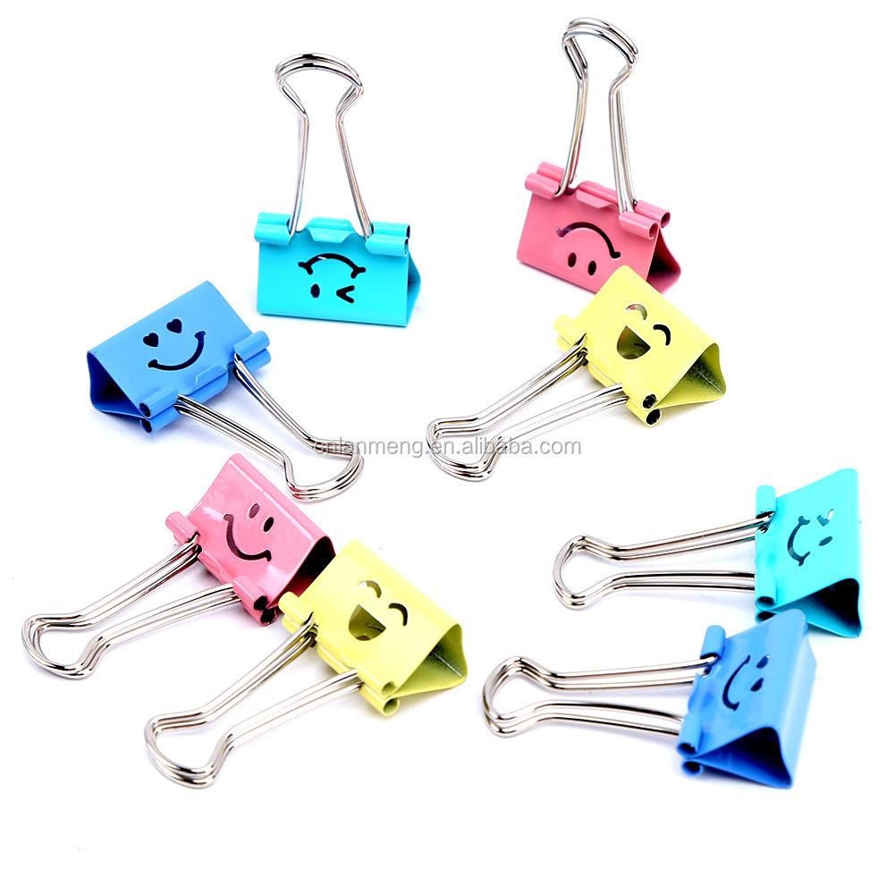 Metal Binder Clips Cute Kawaii Smile Fashion Sweet Expression Food Bag Clips Random Mixed 19mm Wide Note Clips