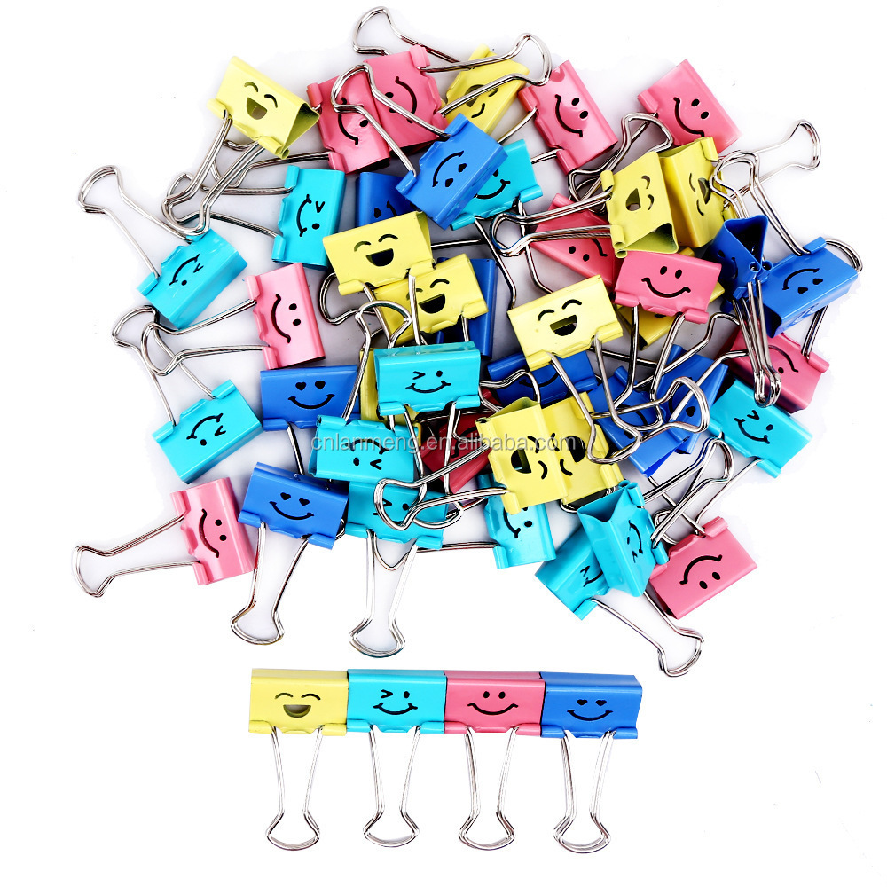 Metal Binder Clips Cute Kawaii Smile Fashion Sweet Expression Food Bag Clips Random Mixed 19mm Wide Note Clips