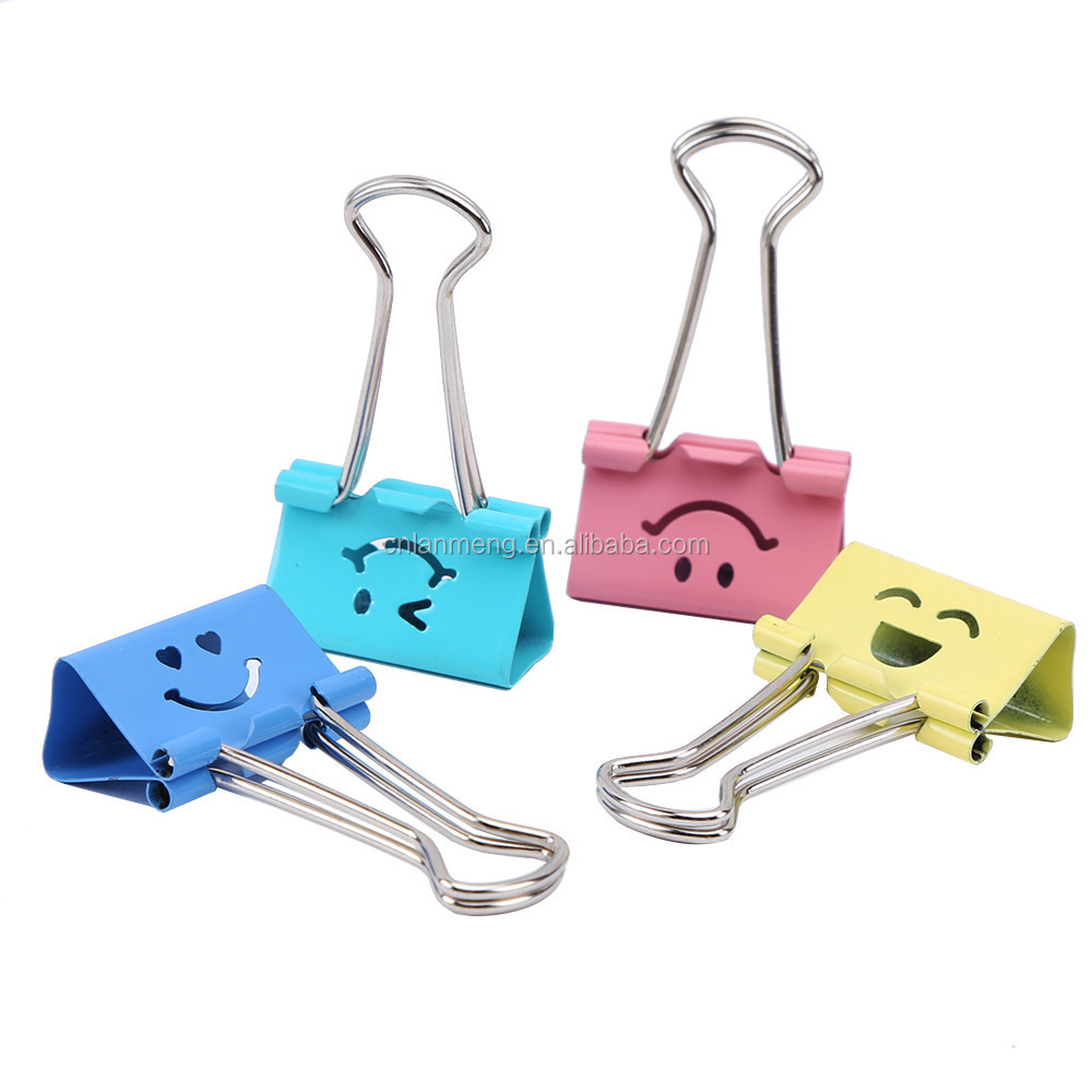 Metal Binder Clips Cute Kawaii Smile Fashion Sweet Expression Food Bag Clips Random Mixed 19mm Wide Note Clips