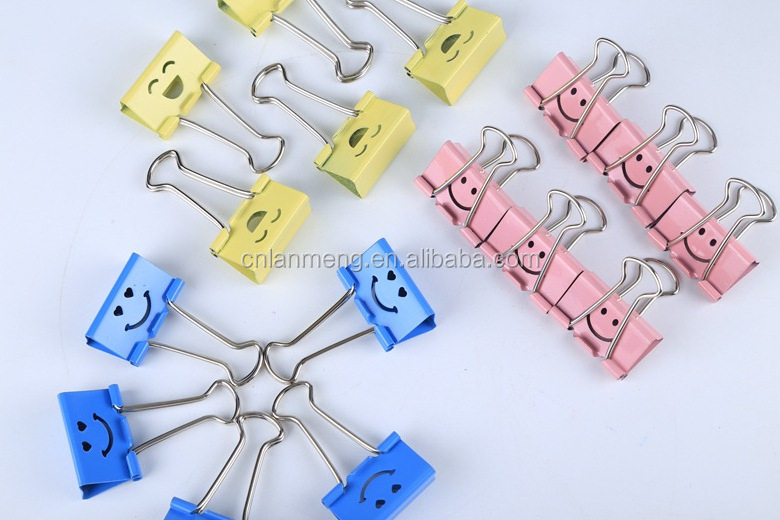 Smile colorful metal  memo Binder Clips  Home Office File Paper Organizer   Food Bag  fold back Clips Note Clips 32mm wide