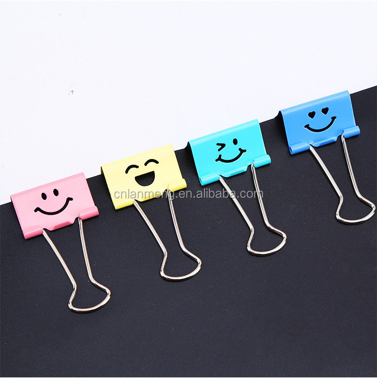 Metal Binder Clips Cute Kawaii Smile Fashion Sweet Expression Food Bag Clips Random Mixed 19mm Wide Note Clips