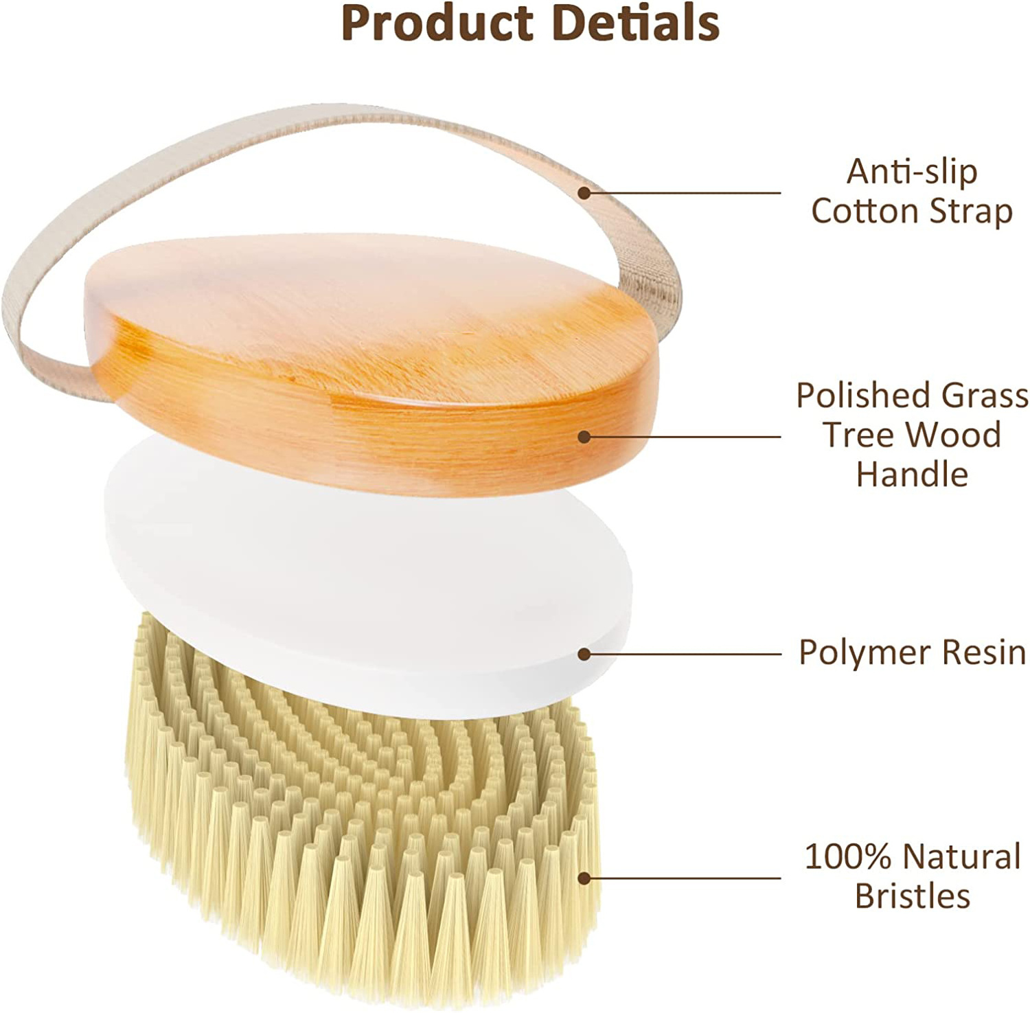 Wholesale Natural Biodegradable Boar Bristle Back Cleaning Shower Exfoliating Scrubber Dry Bath Brush