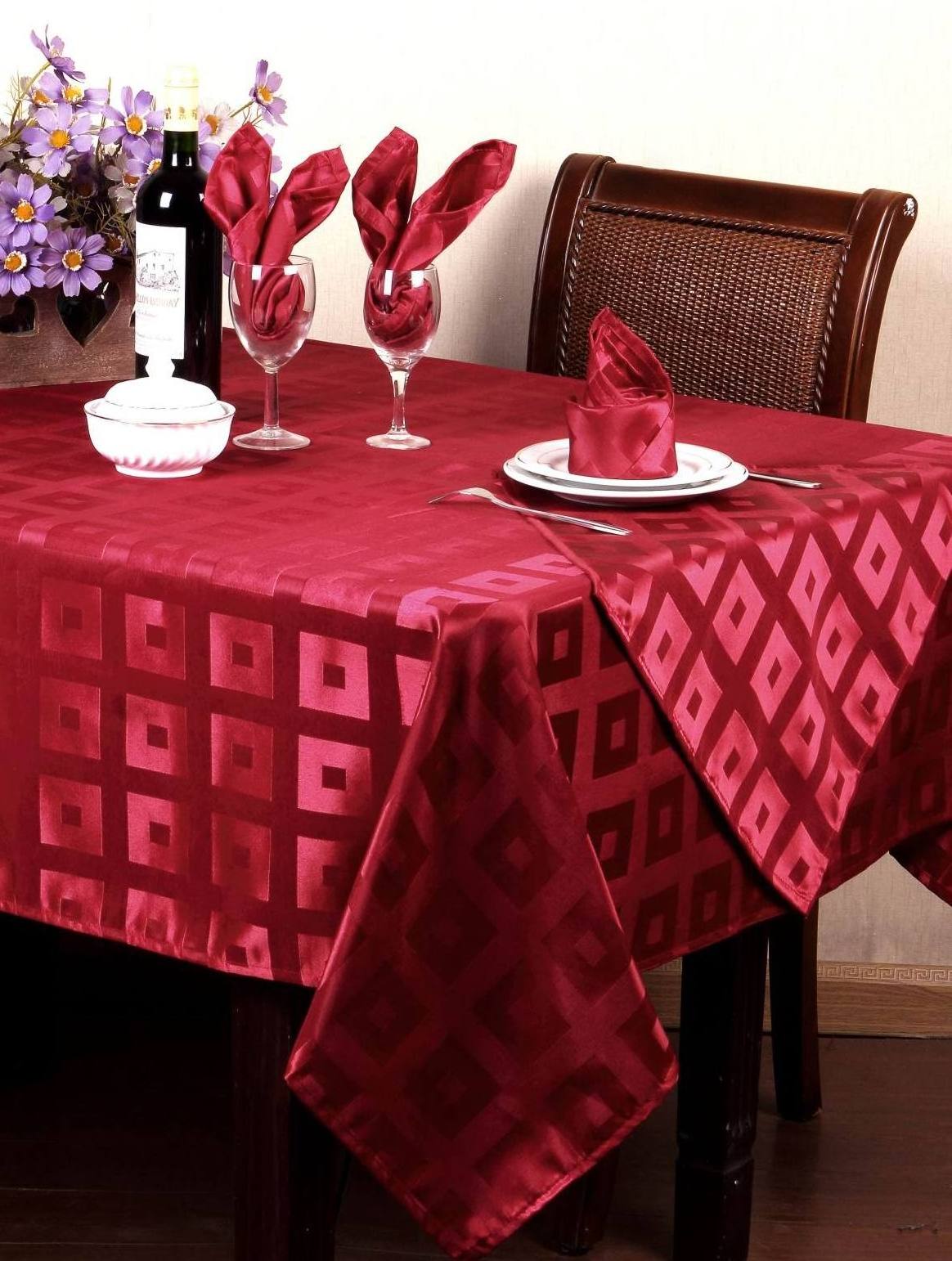 wholesale cheap macrame simple design rectangle luxury polyester damask table cloth