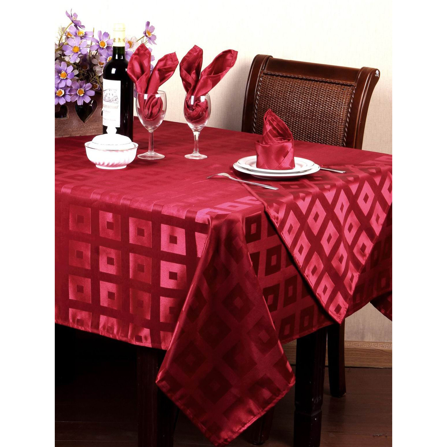 wholesale cheap macrame simple design rectangle luxury polyester damask table cloth