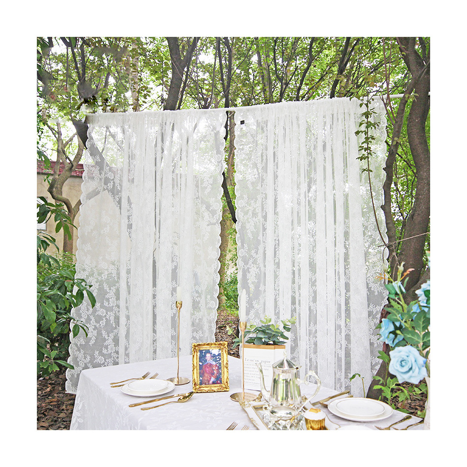 Hot Selling Polyester Fabric Lace Hollow Window Sheer Curtains Grommet Panels Rod Pocket Curtain for Kitchen Bedroom Living Room