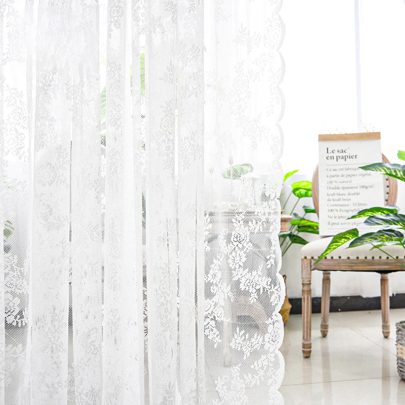 Hot Selling Polyester Fabric Lace Hollow Window Sheer Curtains Grommet Panels Rod Pocket Curtain for Kitchen Bedroom Living Room