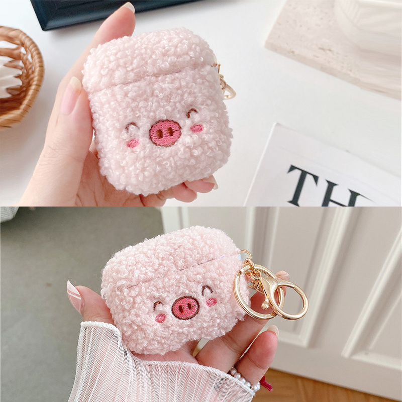 Laudtec Lovely Pet Earphone Case Cover For Airpods 1/2 Pro, Cute Fluffy Teddy Pig Headphone Fur Case For Airpods 3