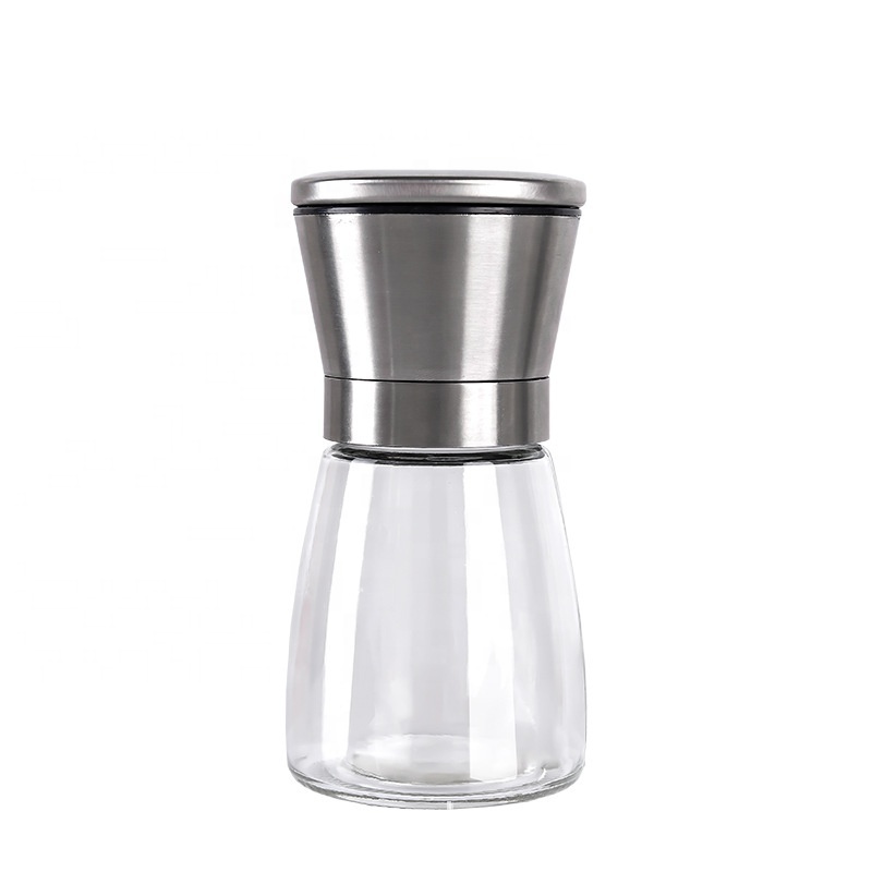 Stainless steel Adjustable Ceramic Core Chili manual salt and Pepper Grinder Spice mills with 170ml Glass bottle