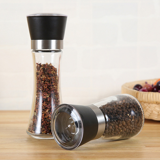 Stainless Steel Pepper Grinder Adjustable Coarseness Ceramic Spice Mill with Glass Salt Shaker