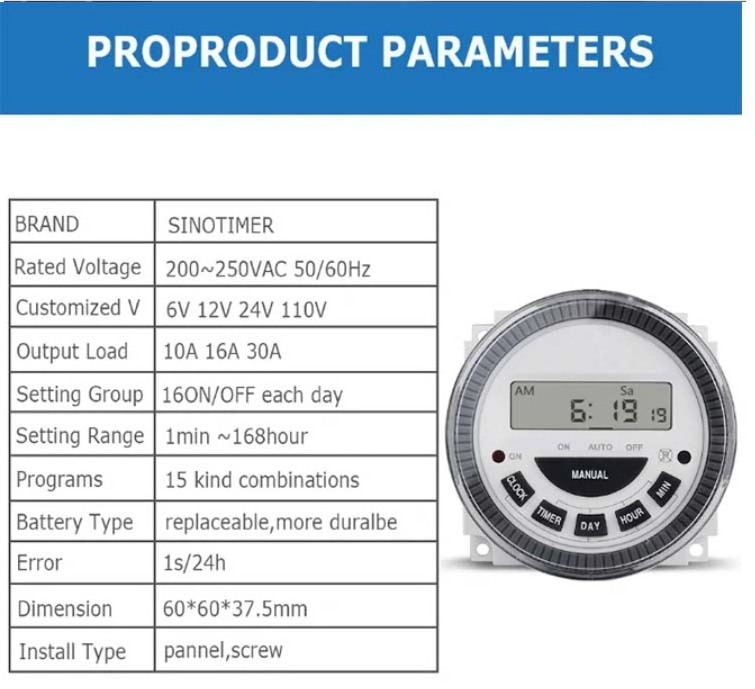 TM619 Garden Irrigation Timer 10A 16A 30A 3V Replaceable Battery 220V Power Output Interval Timer Digital Programmable Timer