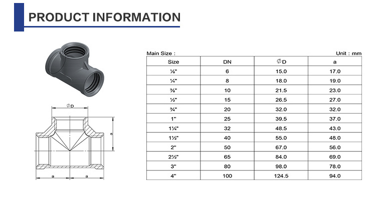 Thread Casting Pipe Fitting Connector Stainless Steel 304 Female Equal Tee