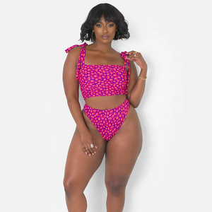 Printed Rose Red Summer Beachwear Two Piece Swimsuit Mature Lady New Design xxxx Sexy Girl Bikini