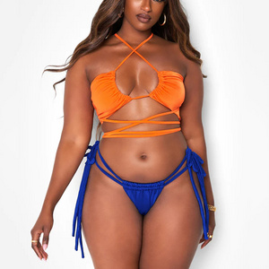 High Quality Stretch Double Lined High Cut Brazilian Swimsuit Two Pieces Women String Bikini For Fat Woman