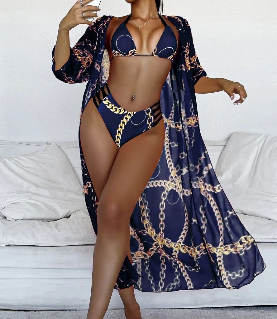 Women Printed Swimwear Beachwear Sexy 3 Piece Bikini Set Three Pieces Bikinis Set With Cover Ups