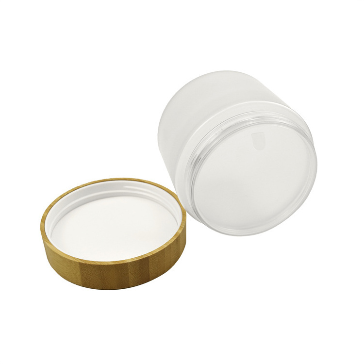 Competitive Price 200g Clear Mini Plastic Cosmetic Cleansing Cream Wooden Jar Lip balm Slime Containers With Lids