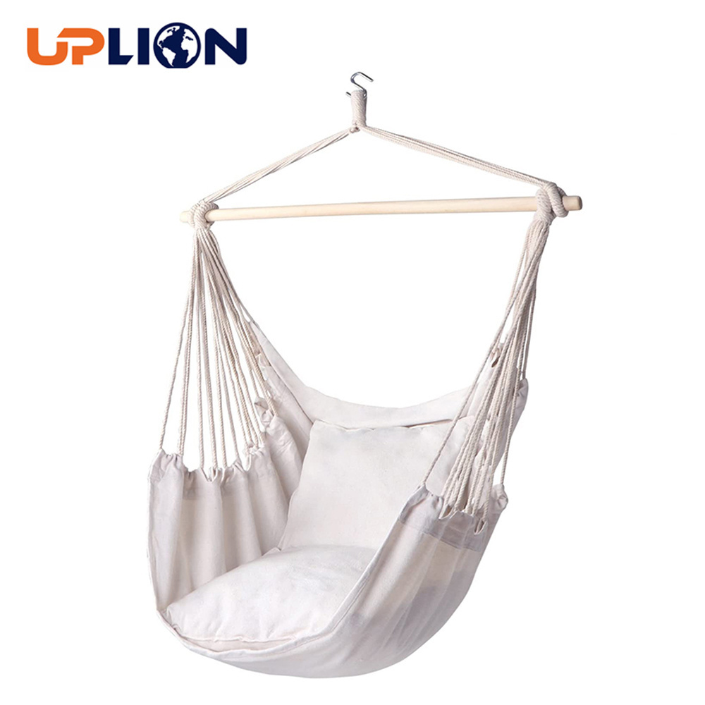 Uplion Garden Portable Hanging Hammock Chair Camping Outdoor hanging chairs cotton rope hammock swings with cushion pillow