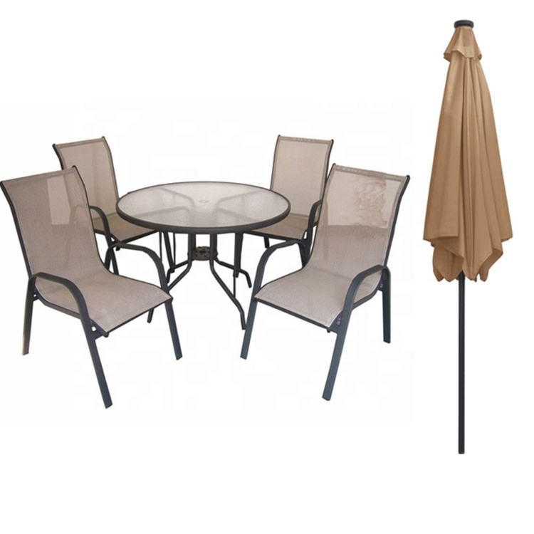 Uplion Stackable Garden Furniture Sets Patio Outdoor Garden Dining Set 5 Pcs Steel Garden Table And Chair Set With Umbrella