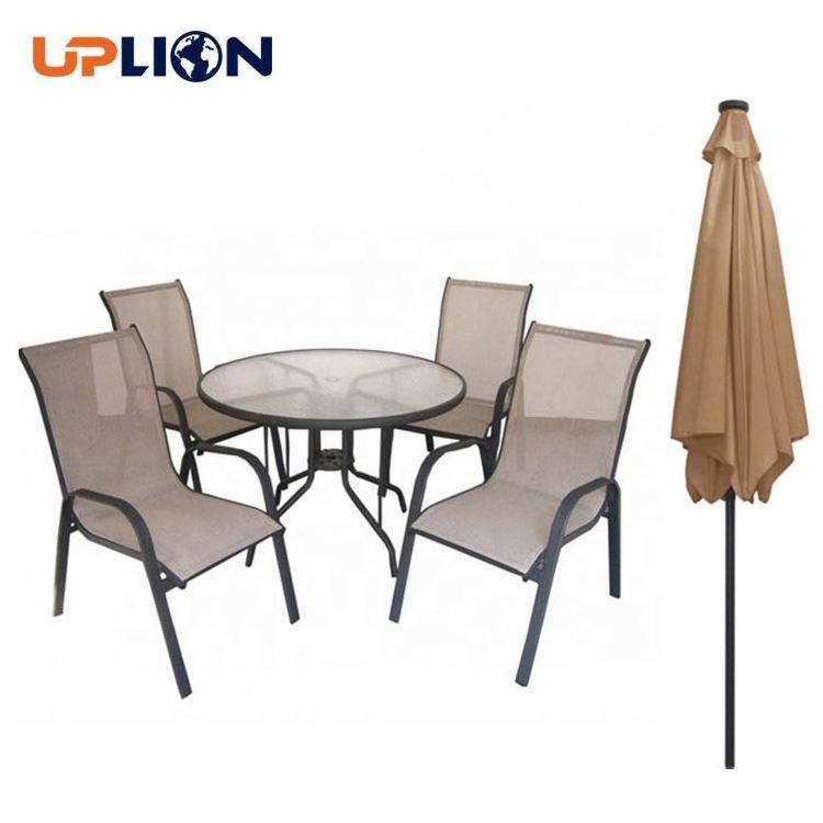 Uplion Stackable Garden Furniture Sets Patio Outdoor Garden Dining Set 5 Pcs Steel Garden Table And Chair Set With Umbrella