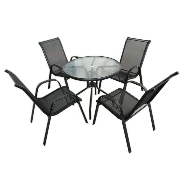 Uplion Stackable Garden Furniture Sets Patio Outdoor Garden Dining Set 5 Pcs Steel Garden Table And Chair Set With Umbrella