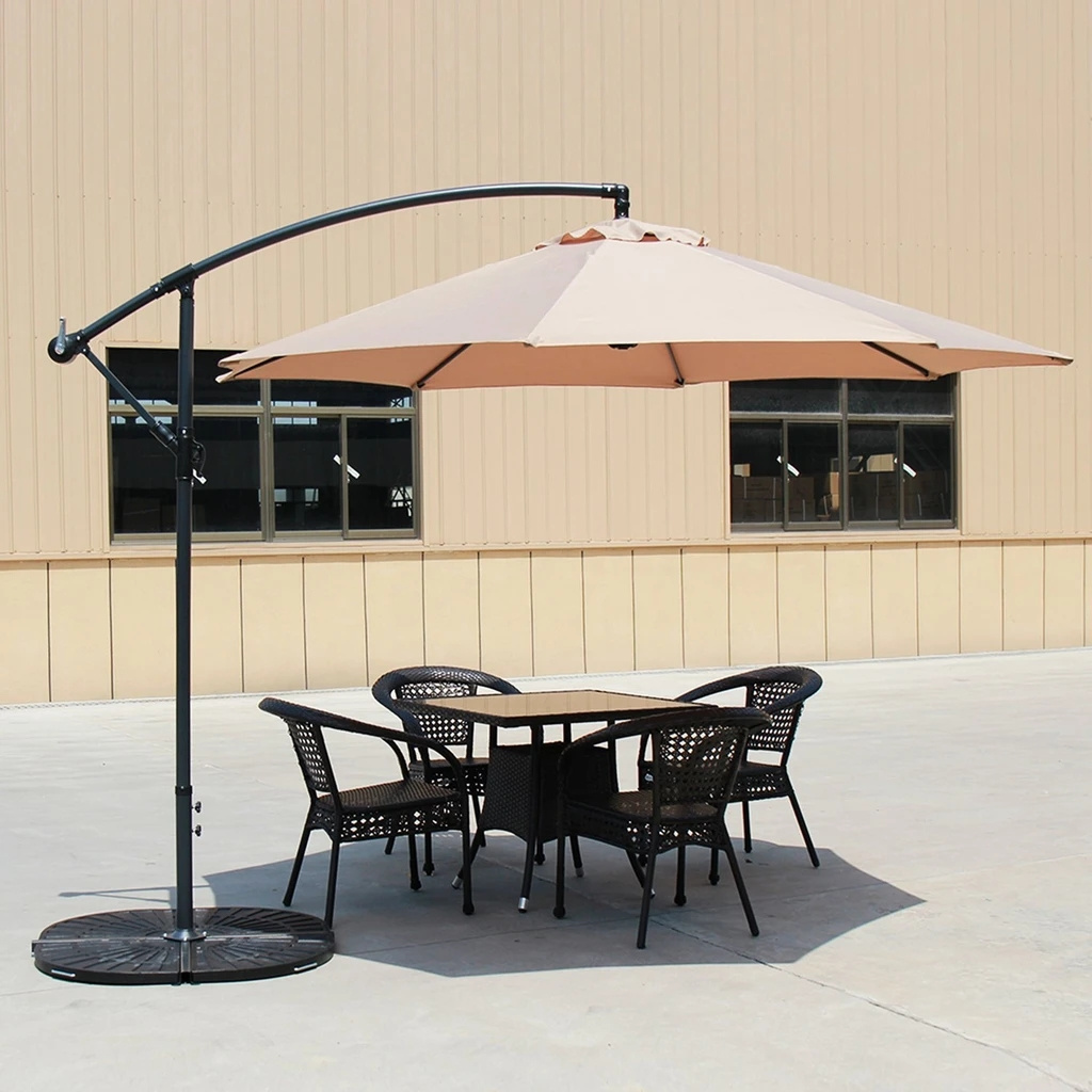 Uplion 3 Meters Large Commercial Garden Parasols With Solar Led Light Sun Umbrella Waterproof Outdoor Pool Banana Umbrella