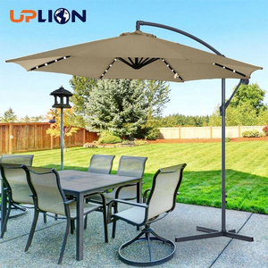 Uplion 10-Ft Solar Powered Led Cantilever Patio Umbrella Market Outdoor Garden Parasol Umbrella