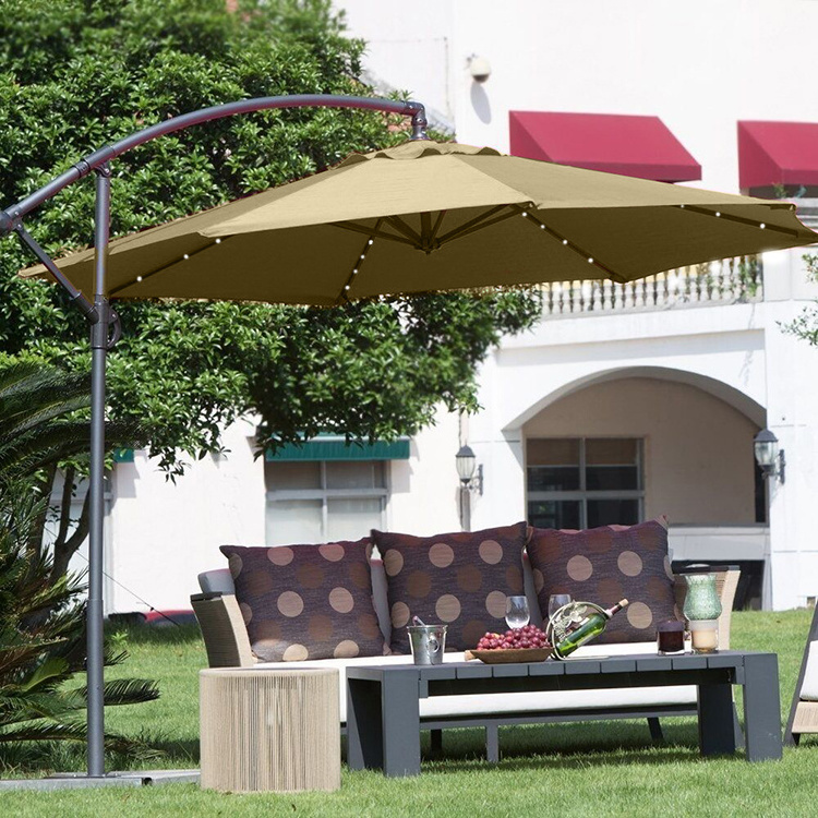 Uplion 10-Ft Solar Powered Led Cantilever Patio Umbrella Market Outdoor Garden Parasol Umbrella