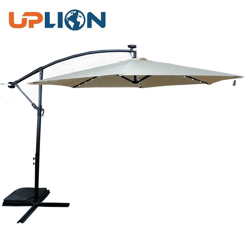 Uplion 10-Ft Solar Powered Led Cantilever Patio Umbrella Market Outdoor Garden Parasol Umbrella