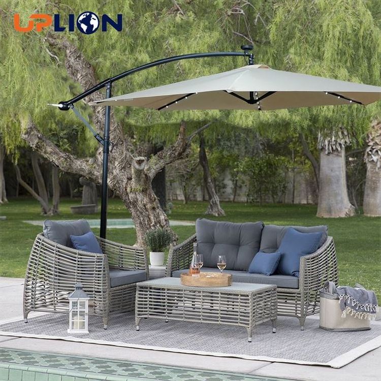 Uplion 3M Cantilever Yard Umbrella Parts Solar Powered Led Garden Patio Umbrella Outdoor Umbrella Parasol