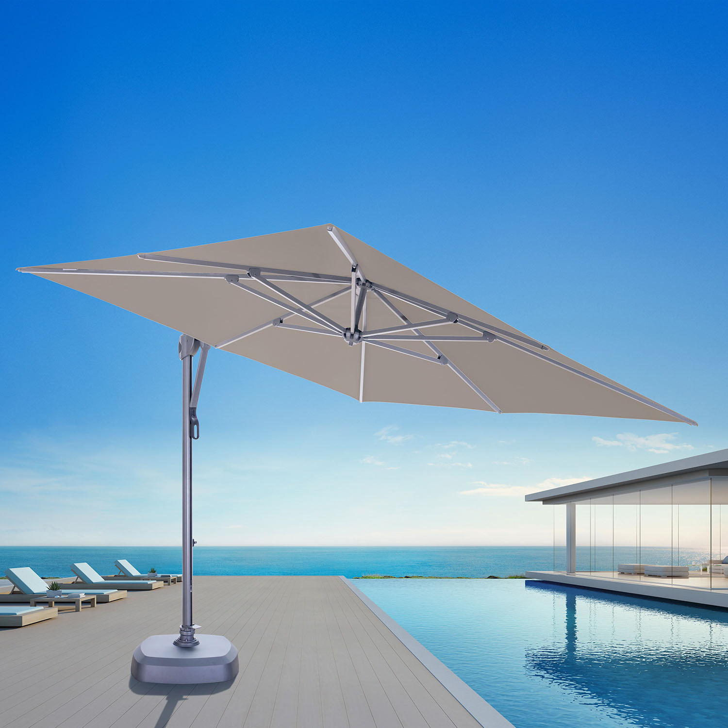 Uplion 3x3M Square Big Outdoor White Garden Parasol Cantilever Sun Patio Umbrella Duty Heavy Roma Umbrella