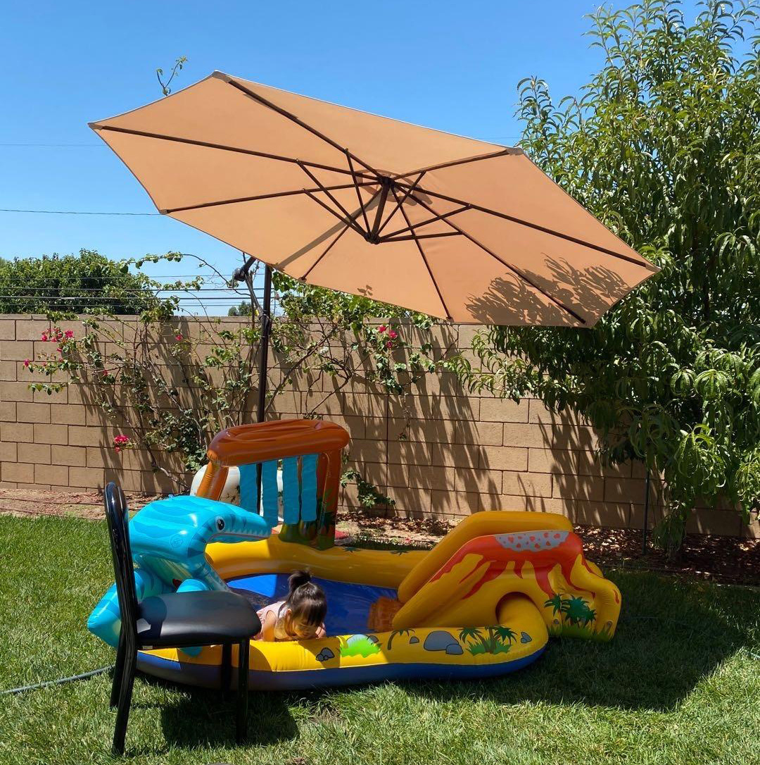 Uplion 10ft Easy Install Outdoor Backyard Umbrella with Cross Base Cantilever Patio Offset Umbrella Parasol for Garden