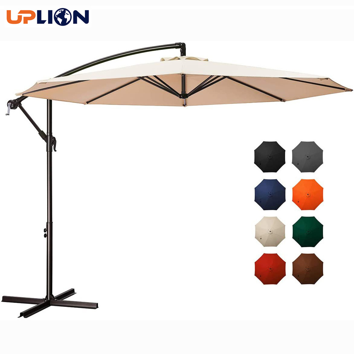 Uplion 10ft Easy Install Outdoor Backyard Umbrella with Cross Base Cantilever Patio Offset Umbrella Parasol for Garden