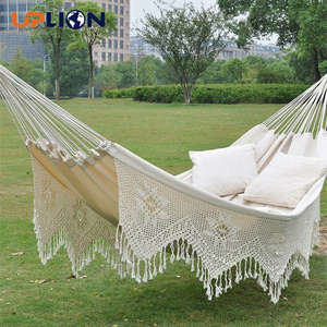 Uplion Wholesale White Soft Cotton Fabric Hammock Outdoor Camping Tassel Hammock