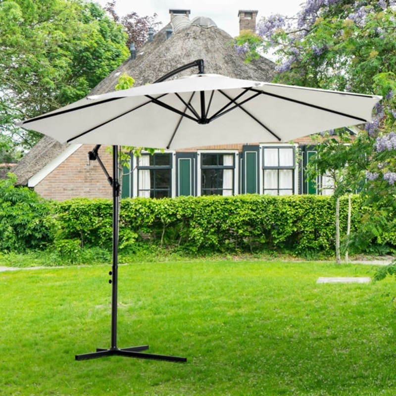 Uplion 10FT Patio Offset Cantilever Umbrella, Large Hanging Market Umbrella with Crank & Cross Base Waterproof garden parasol