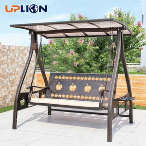 Uplion Swing Chair With Canopy Outdoor 3Person Yard Hammock Swing w/Solar Led Light Bench Patio Swinging Chairs