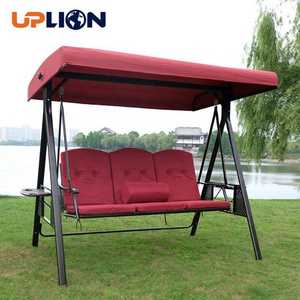 Uplion Patio Steel Frame Bench With Adjustable Canopy & Cushion 3-Person Outdoor Hanging Swing Canopy Chair