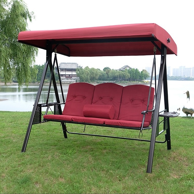 Uplion Patio Steel Frame Bench With Adjustable Canopy & Cushion 3-Person Outdoor Hanging Swing Canopy Chair