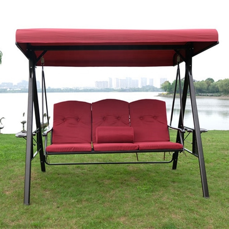 Uplion Patio Steel Frame Bench With Adjustable Canopy & Cushion 3-Person Outdoor Hanging Swing Canopy Chair