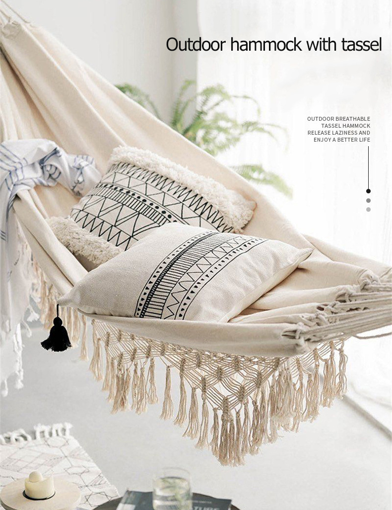 Uplion Outdoor Handmade Swing Hammock Cotton Hammock With Tassel Brazilian Macrame Hanging Hammock