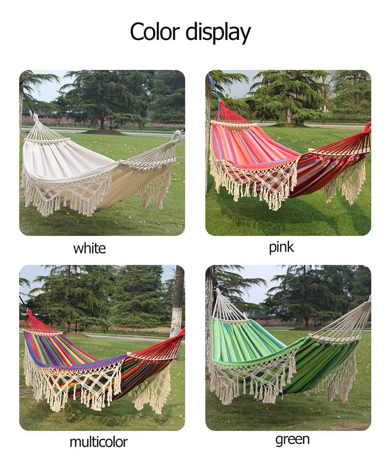 Uplion Outdoor Handmade Swing Hammock Cotton Hammock With Tassel Brazilian Macrame Hanging Hammock