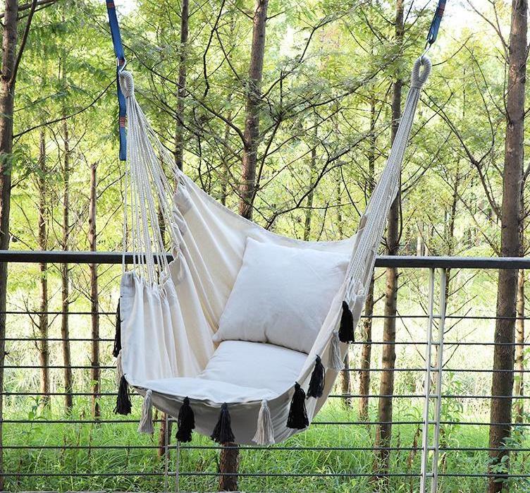 Uplion Outdoor Handmade Cotton Hammock With Tassel Camping Hammock Chair With Pillow Hanging Hammocks