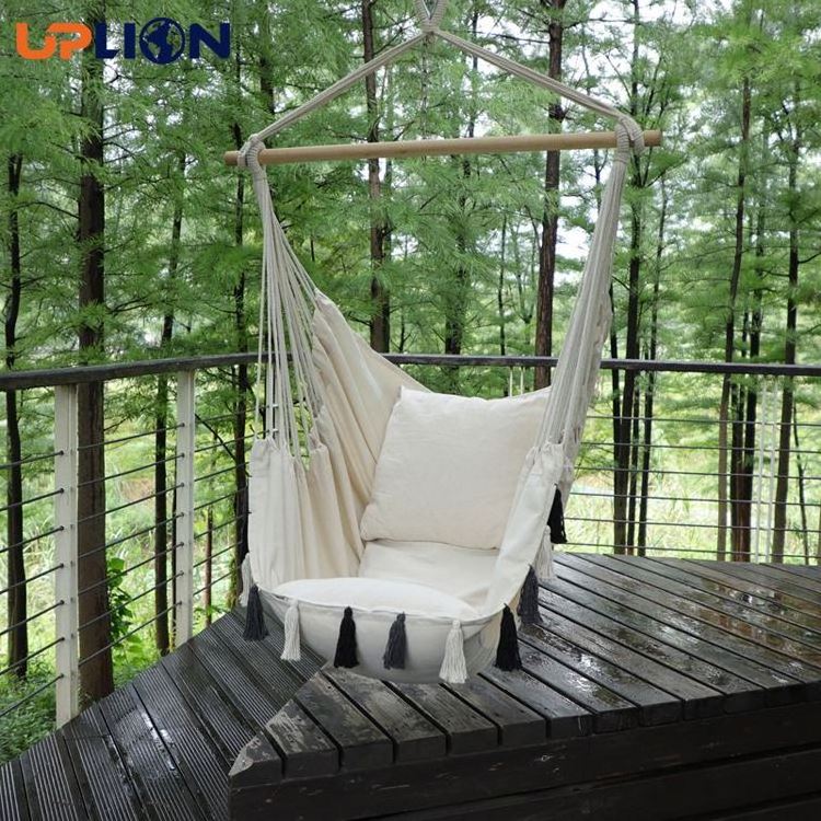 Uplion Outdoor Handmade Cotton Hammock With Tassel Camping Hammock Chair With Pillow Hanging Hammocks