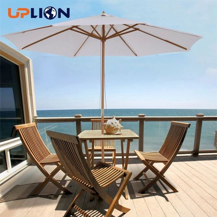 Uplion Wooden Round Market Patio Sun Umbrella Garden Parasol Outdoor Wood Sunshade Umbrella