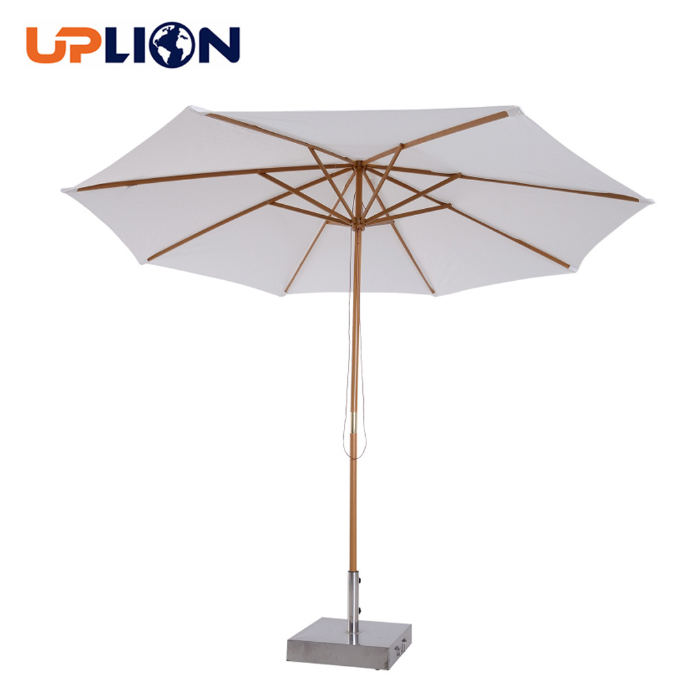 Uplion Wooden Round Market Patio Sun Umbrella Garden Parasol Outdoor Wood Sunshade Umbrella