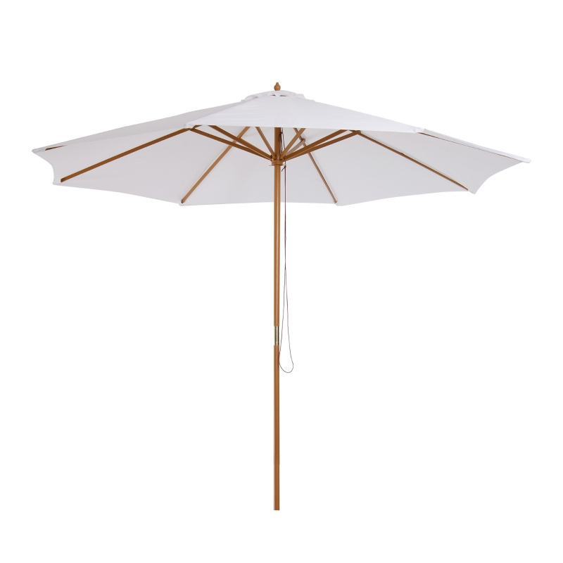 Uplion Wooden Round Market Patio Sun Umbrella Garden Parasol Outdoor Wood Sunshade Umbrella