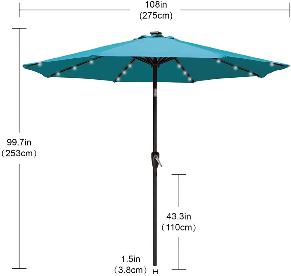 Uplion Solar Led Patio Table Umbrella With 24 Led Lights Uv Protection Garden Umbrella