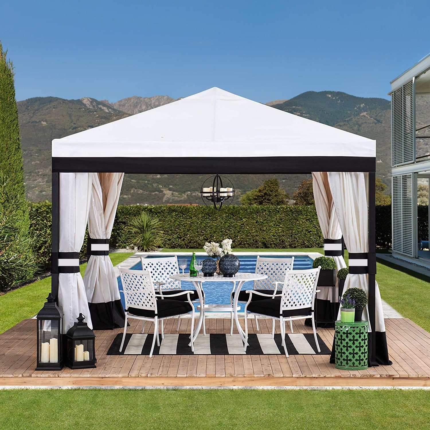 Uplion luxury metal Garden patio Marquis 10x10 ft. White and Black Steel Pergola Gazebo