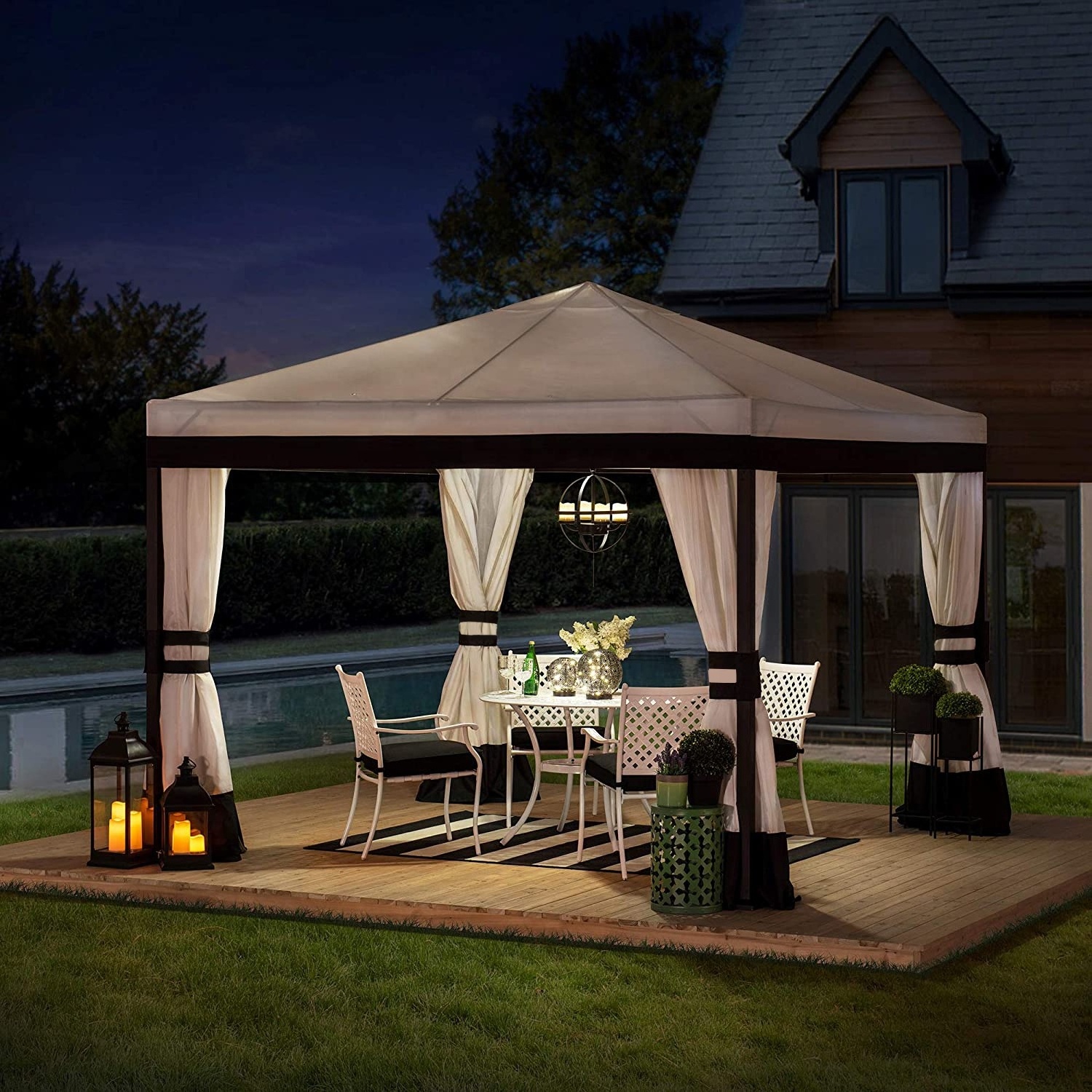 Uplion luxury metal Garden patio Marquis 10x10 ft. White and Black Steel Pergola Gazebo