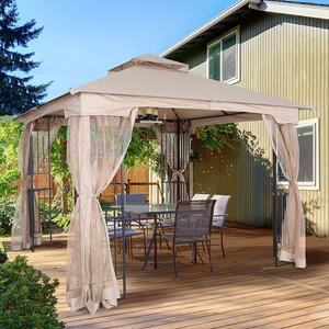 Uplion 10x10 Backyard Deck Patios Shade Rain protect outdoor metal Canopy with Corner Shelves pergola Mosquito Netting gazebo